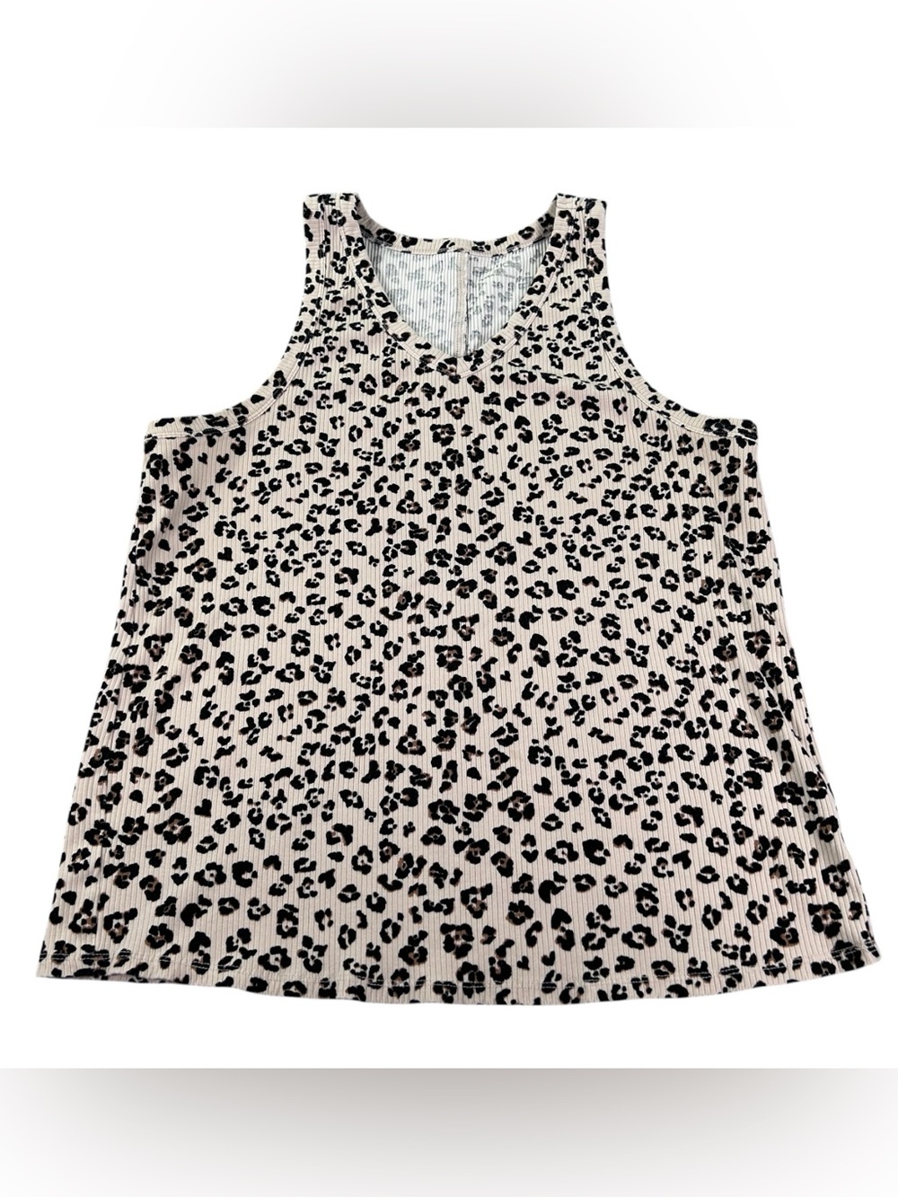 Maurices Plus 2X Leopard Ribbed Cold Shoulder Tank Top Beige Stretch